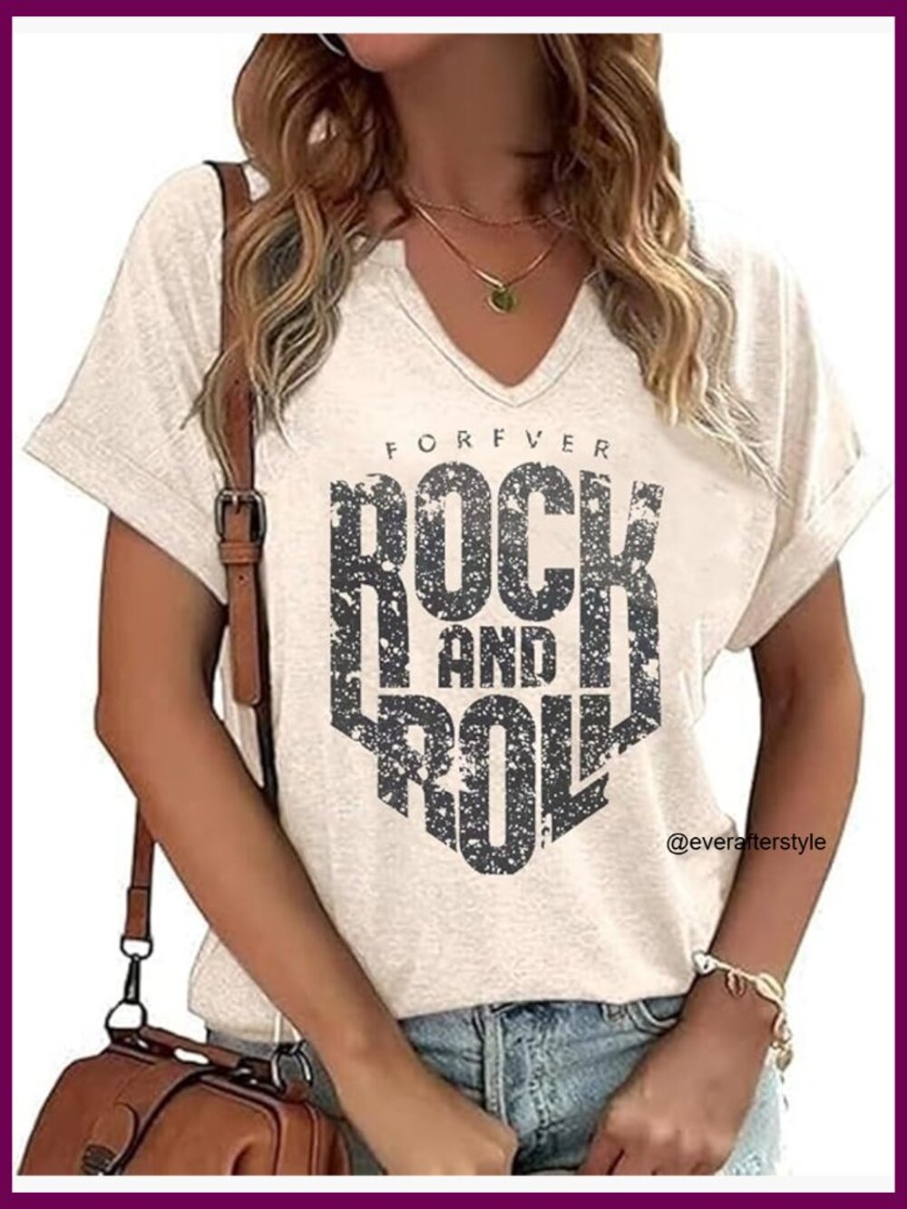Vintage Rock Band T-Shirt, Loose Fit V-Neck, Cotton Blend